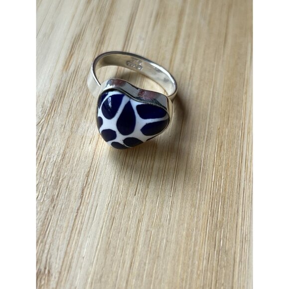 Blue Heart Talavera Ring 925 Sterling SilverArtisan Handmade